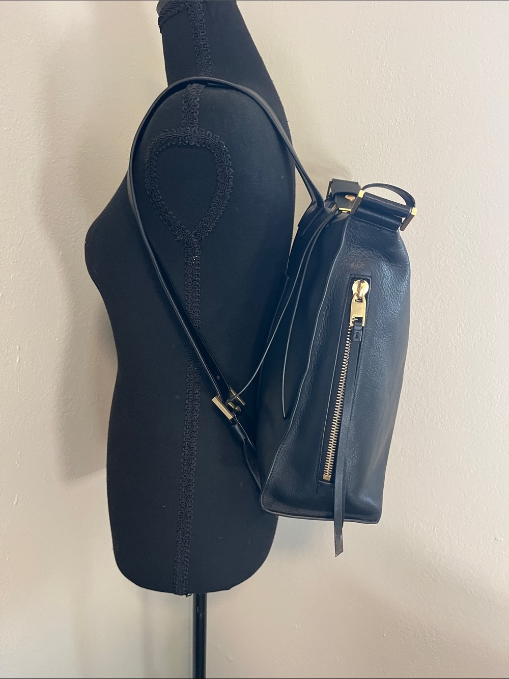 6 HOUR SALE! AllSaints Black Leather Backpack Handbag with Gold Hardware - Picture 2 of 13